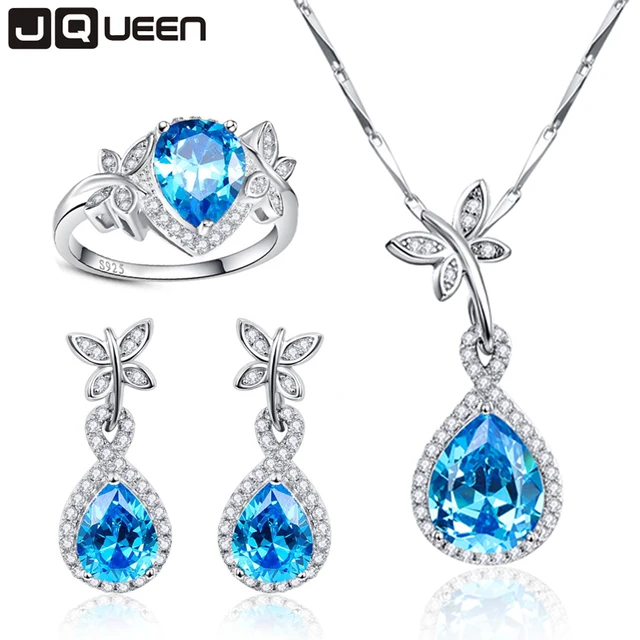 Promotion Wedding Jewelry Sets For Brides 925 Sterling Silver Promotion Wedding Jewelry Sets For Brides 925 Sterling Silver Blue Topaz Drop Earrings Ring Necklace