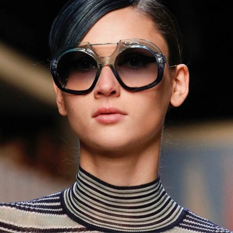 Oversized Women Sunglasses Men Luxury Brand Designer Flat Top Gradient