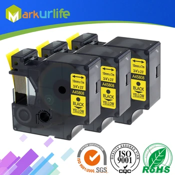 

3 Pack Replacement Labeling Tape D1 45808 Black on Yellow Cartridge Compatible for Dymo LabelManager Writer Maker 280 160 260P