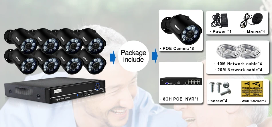 Smh.265 8CH 1080P HDMI POE NVR комплект CCTV система безопасности металлическая 2-мегапиксельная ИК уличная ip-камера комплект видеонаблюдения 2 ТБ HDD XMEYE