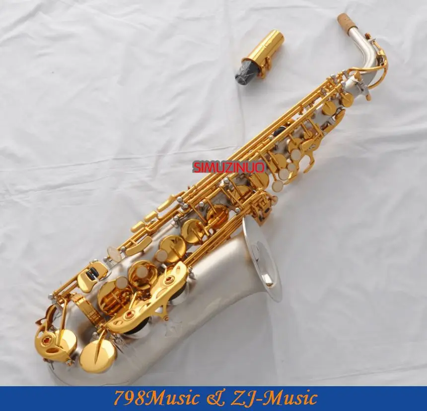 Satin Nickel Eb Alto Saxophone Sax Gold Key High F Saxofon New Casein