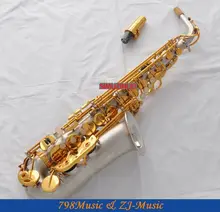 Satin Nickel Eb Alto Saxophone Sax Gold Key High F# Saxofon New Case