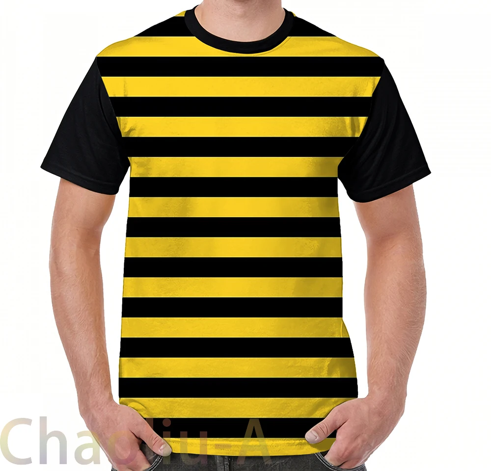 

Yellow and Black Honey Bee Stripes T-Shirt men funny printed t shirt women tops tees Short Sleeve Casual tshirts