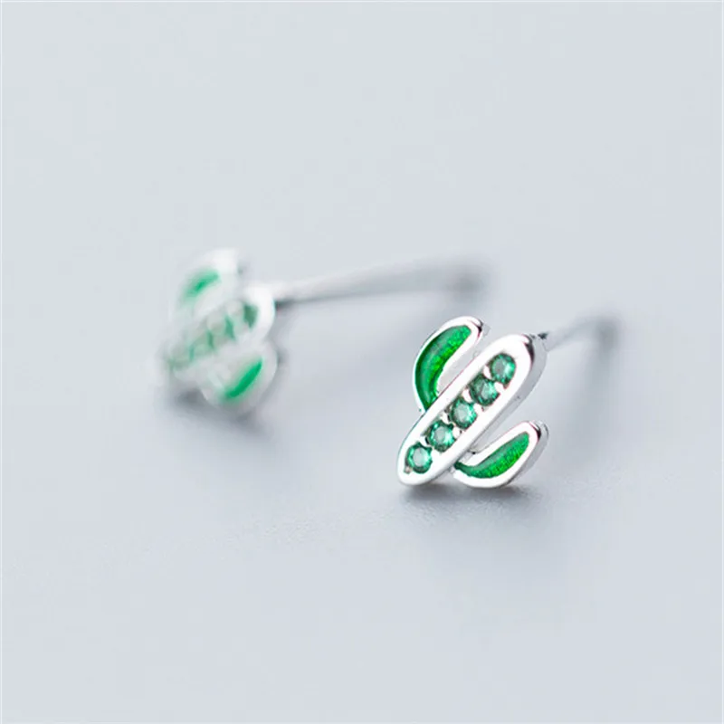 

2018 Hot Sale 925 Sterling Silver Dazzling Green Cactus Crystal Stud Earrings for Women Authentic Silver Jewelry Bijoux EH756