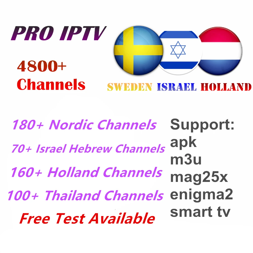 

Pro IPTV Subscription For Swedish Israel Holland Thailand Indian Nordic World IP TV 4800+ Channels Support M3U Android TV Box PC