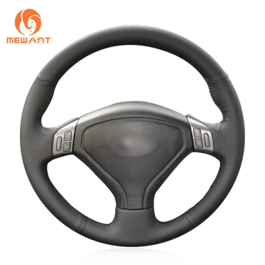MEWANT Black Genuine Leather Car Steering Wheel Cover for Subaru