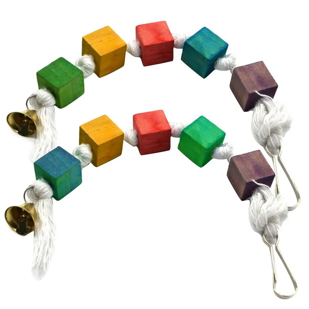 Bird Chewing Toy Clean Multicolored Wooden Blocks Attract Pet's Attention Parrot Gnawed Wood String Toy Pet Bird Accessories
