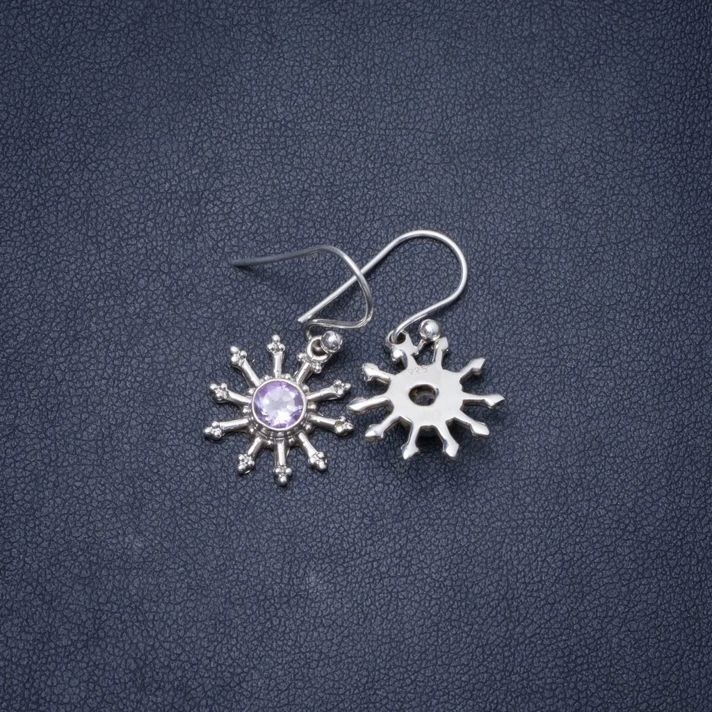 

Natural Amethyst Handmade Unique 925 Sterling Silver Earrings 1" Y0530