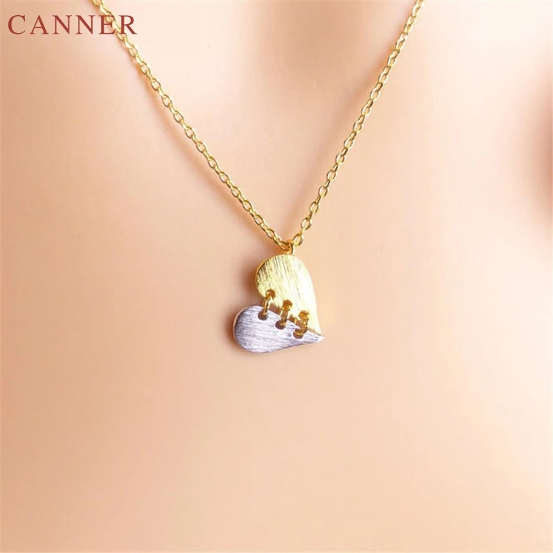 Silver Gold Color Heart Necklace Women Collar Collier Femme Wedding Party Jewelry Broken Hearts Pendant Couple Necklaces Men C40