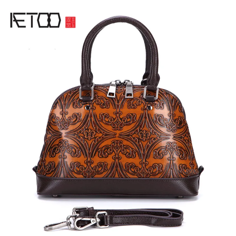 

AETOO New retro shells large capacity summer handbag embossed color leather casual handbags