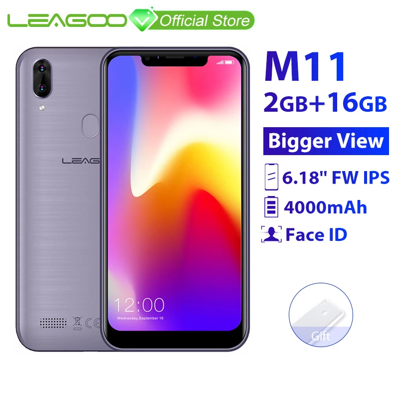 LEAGOO M11 Smartphone 6.18" FW+ IPS 4000mAh 2GB+16GB Android 8.1 MT6739 Quad Core Rear Fingerprint Rapid Charge 4G Mobile Phone