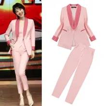 Fall 2019 New Star with A Pink Patchwork Suit Slim Women Jackets and Coats Button Notched Double Breasted Patchwork Suit Women Fall 2019 New Star with A Pink Patchwork Suit Slim Women Jackets and Coats Button Notched Double Breasted Patchwork Suit Women