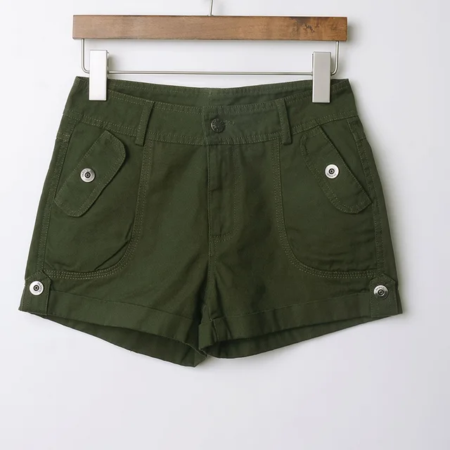 Fashion Womens Summer Cargo Shorts Military Casual Army Green Mid Waist