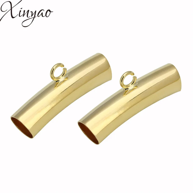 

XINYAO 25pcs/lot Hole 6.4mm Gold Color Necklace Pendants Connectors Curved Bail Tube Spacer Beads For DIY Jewelry Making F5322