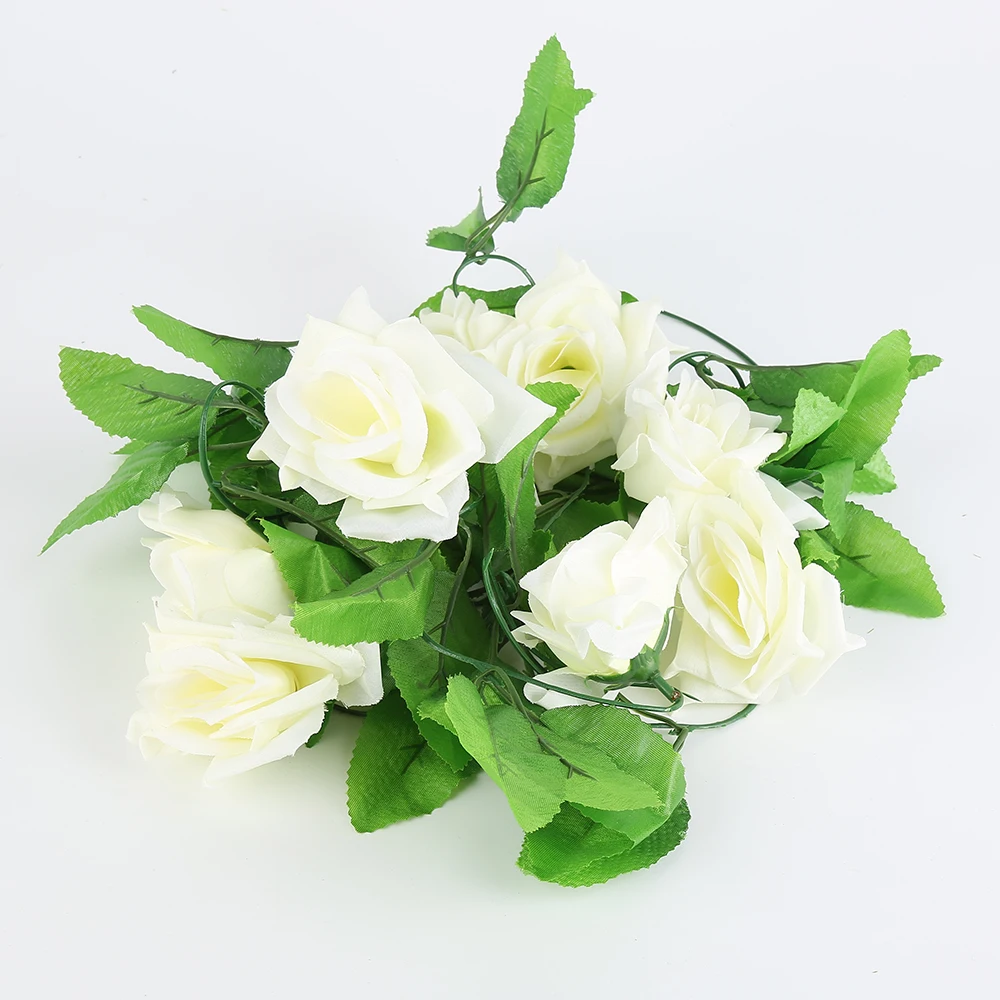 

2.4m Artificial Rose Flower Fake Foliage Ivy Vine Leaf Silk Rose Wedding Party Plants Home Decoration Dropshipping