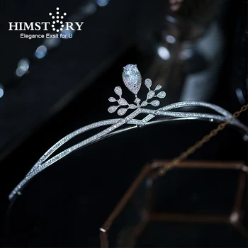 

Himstory Simple French Designs Clear Shinny Zircon Brides Crowns Tiaras Wedding Hairbands Hair Accessories Party Hair Jewelry