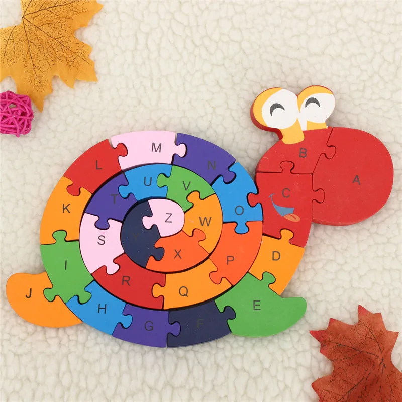 

Newest Wooden Snail Shape Puzzle Jigsaw Alphabet Number Kid Learning Educational Toy Gift For Children Kids Toys