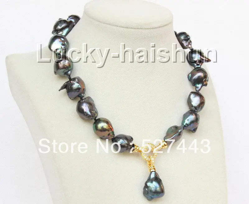 

Wholesale 17" 20mm Baroque black Reborn keshi pearls necklace