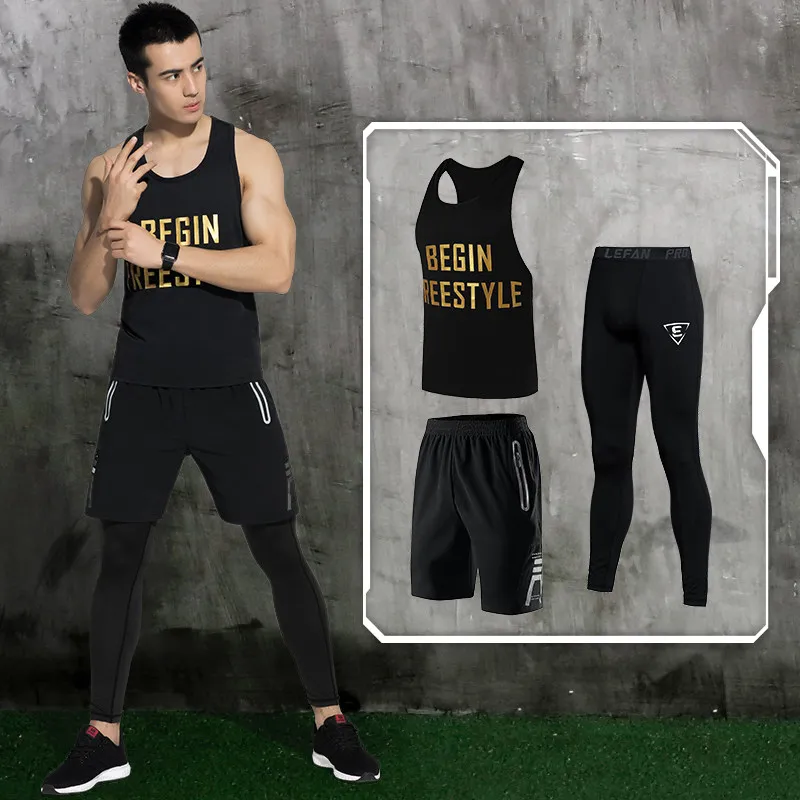 

LEFAN Summer Men Sports Suits Quick-dry Running Gym Sets Male Basketball Training Suits Fitness Clothes Tracksuits 3pcs M-3XL