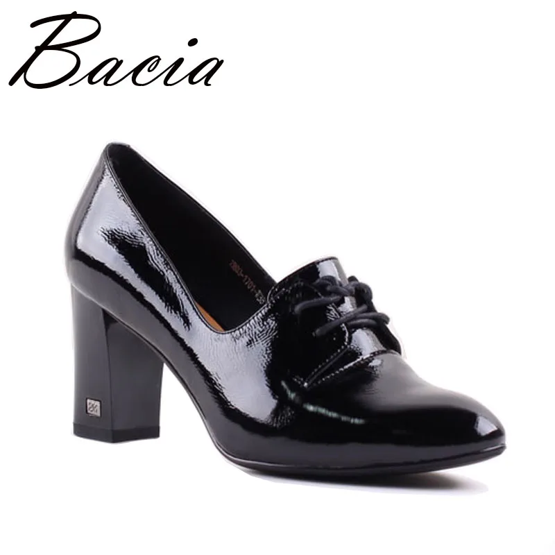

Bacia Full Grain Leather & Sheep Skin Black High Heel Square Heel Lace Up Pumps Genuine Leather Handmade Shoes Size 33-41 SA054