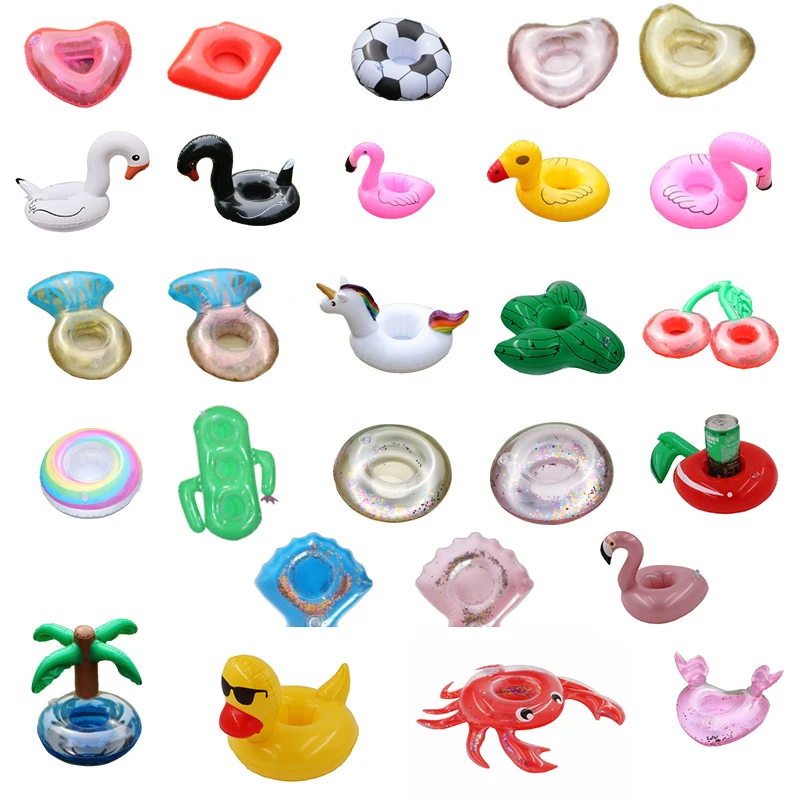 

12 pcs lot Inflatable drink floats Pool Party Inflatable cup holder Animal fruit series water coaster floating drink cup holder