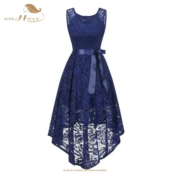 

SISHION Women Sexy Lace Evening Party Dress Summer Sleeveless V Neck Trumpet Dresses Pink Blue Club Short Dress Vestidos VD0958