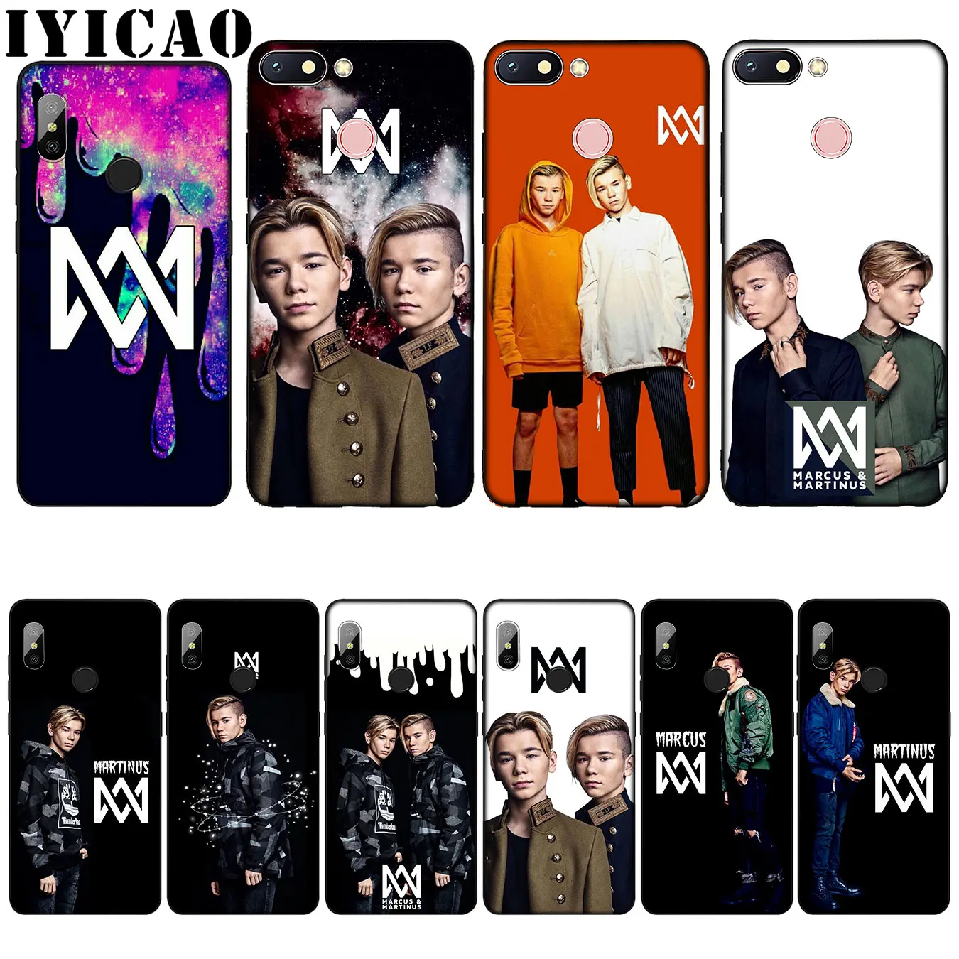 

IYICAO Marcus & Martinus Silicone Soft Case for Xiaomi Redmi 6A 5A Note 7 4 4X 5 Plus 6 Pro Black TPU Cover
