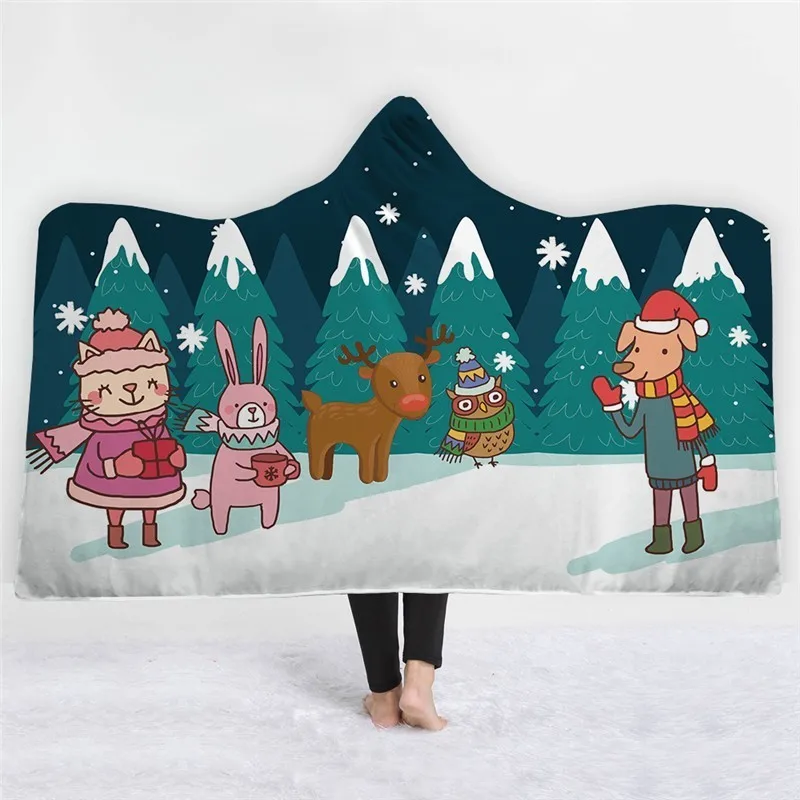 XC USHIO Wearable Hooded Throw Blanket Cute Cartoon Printed Sofa Bed