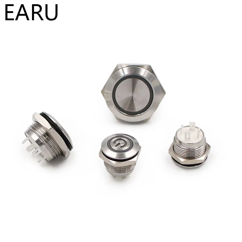 

12/16/19mm Mirco Switch Short Strock Stainless Steel Momentary Self-reset Waterproof Metal Push Button Switch Power LED Light