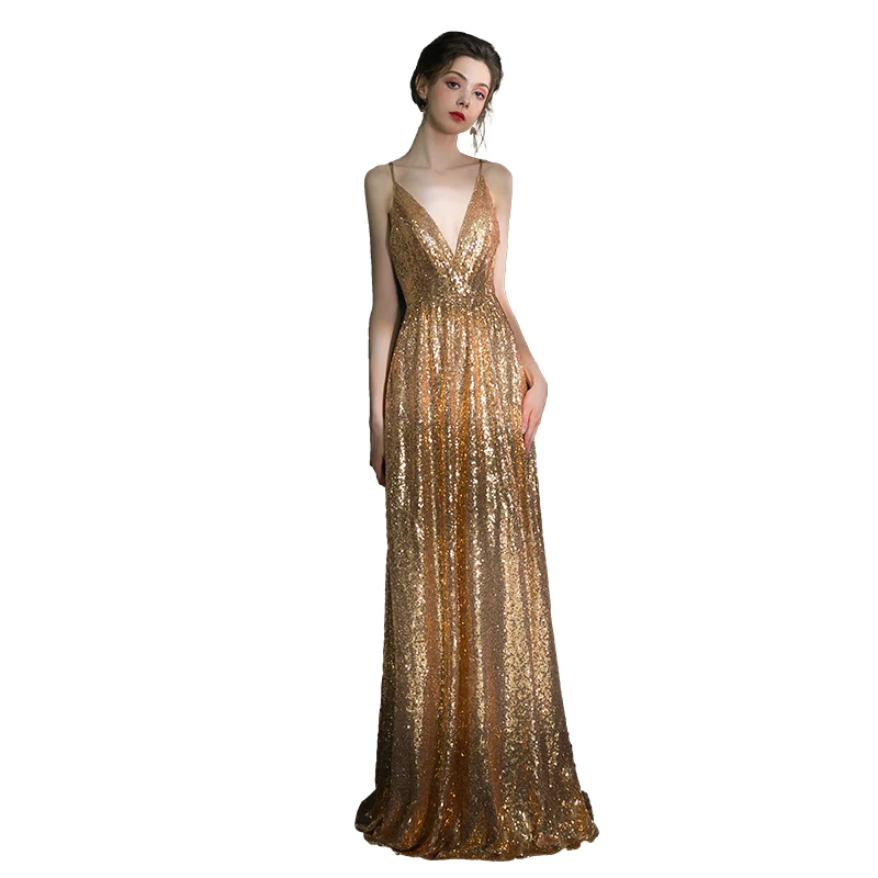 Beauty-Emily Sequins Golden Evening Dresses 2019 Long for Women A line Long Formal Prom Party Dresses New Style Beauty-Emily Sequins Golden Evening Dresses 2019 Long for Women A line Long Formal Prom Party Dresses New Style