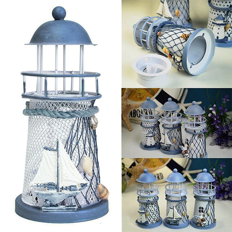 Fashion Lighthouse Iron Model Candle Holder Nautical Beach Ship Boat Design Candles Holder Home Garden Decors