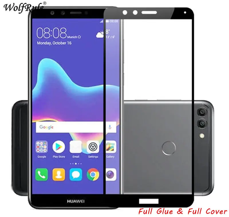 

2pcs LCD Screen Protector For Huawei Y9 2018 Full Glue Glass For Huawei Y9 2018 FLA-L22 Full Cover Tempered Glass Enjoy 8 Plus