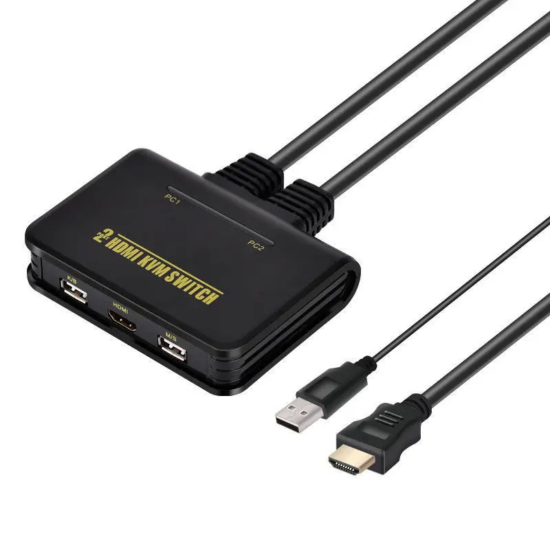 1 х 2 порта USB HDMI KVM переключатель Switcher с кабелем для двух мониторов клавиатура мышь