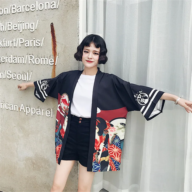 Vintage Kimono Kawaii Cartoon Digit Print Cardigan Thin Sun Protection Shirts Blouse 2018 Summer Harajuku Fashion Women Blouses