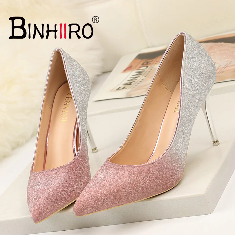 

BINHIIRO Women Pumps Bling High Heels Women Pumps Glitter High Heel Shoes Woman Sexy Wedding Shoes Gold Silver 2018 Autumn new