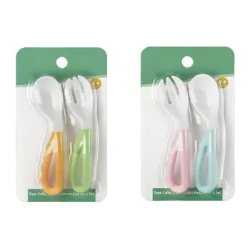 

Baby Pacifier Feeding Spoon Fork Curved Anti Slip Handle Children Eating Training Tableware Accessory