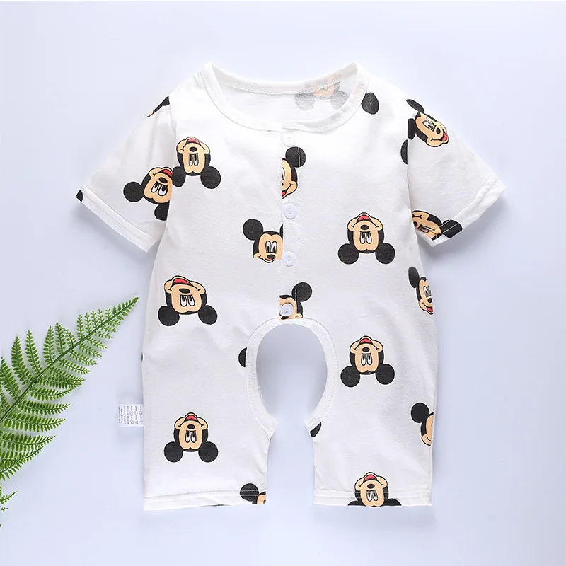 

Disney Mickey Mouse Baby rompers cartoon short-sleeved opening baby boy One-Pieces summer thin newborn cotton rompers