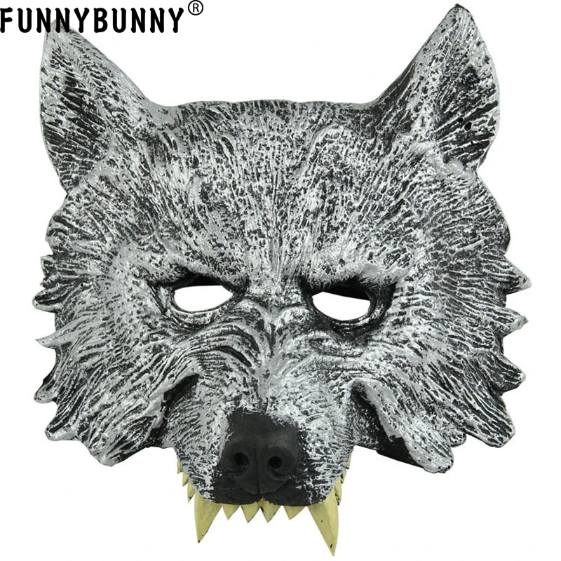 

FUNNYBUNNY Halloween Gray Wolf's Head Mask Halloween Mask Mardi Gras Masquerade Mask Adults Animal Upper Half Face