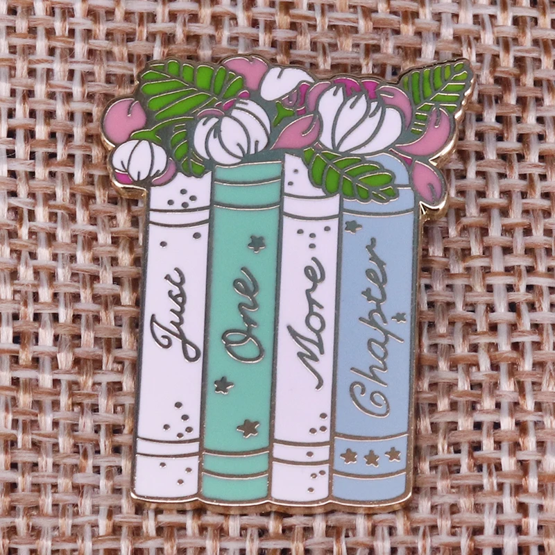 

Just one more chapter pin magical pastel book brooch flowers art badge literary jewelry bookish Introvert gift