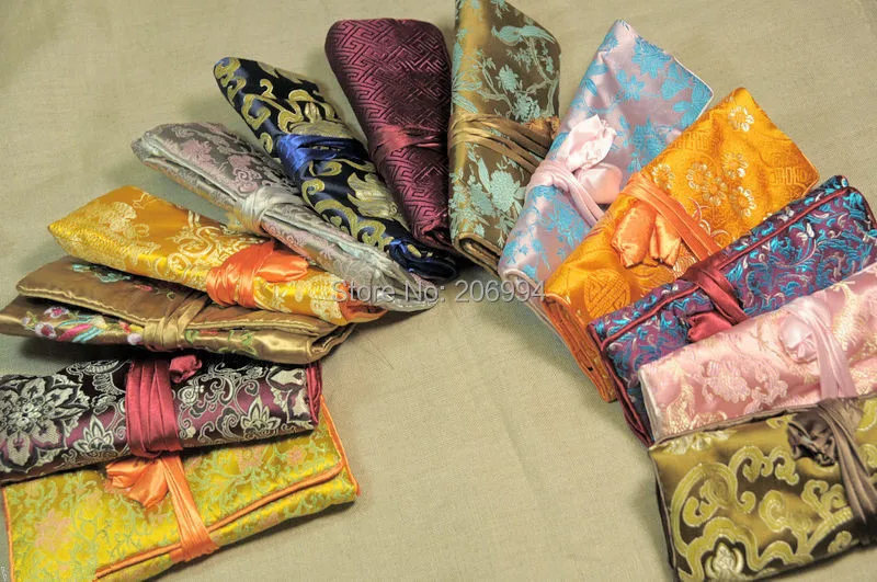 Wholesale 10 pcs Silk Brocade Travel Roll Bag Jewelry Pouch Fashion Gift New 