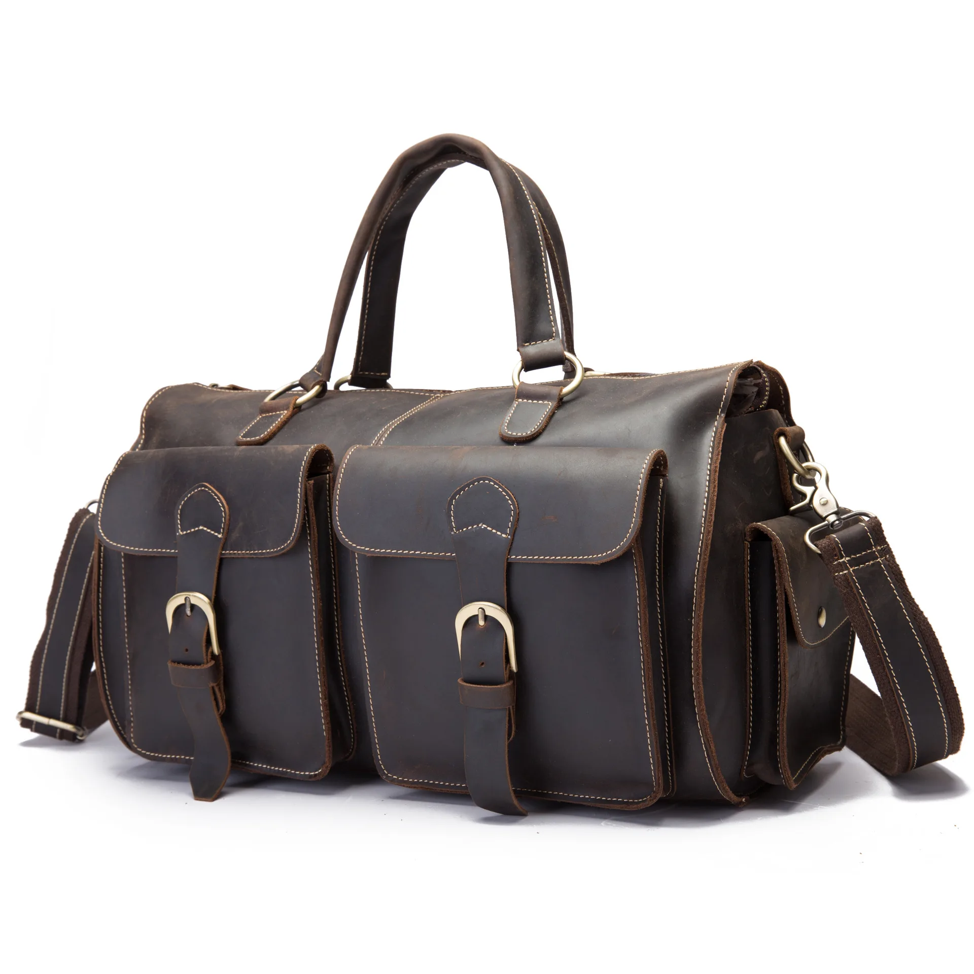 Чемодан сумка Duffel сумки ретро multi-карманный натуральной воловьей кожи Crazy Horse большой Crossbody сумка для человека