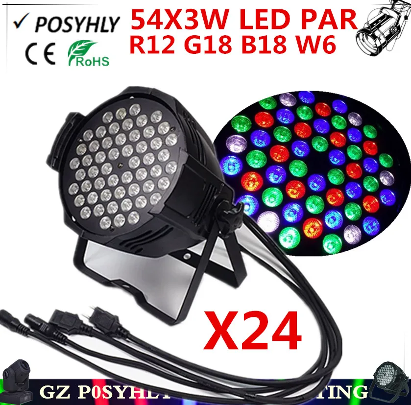 24 шт./54X3W led Par Light R12 G18 B18 W6 LED PAR DMX512 контроль профессиональное DJ оборудование