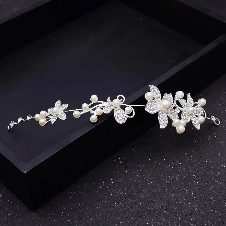 Elegante de Prata Tiara Pérola Headband Do Cabelo de Cristal Cabeça Cadeia de Jóias Acessórios Do Cabelo Do Casamento Romântico vestidos de Noiva Cocar (9)