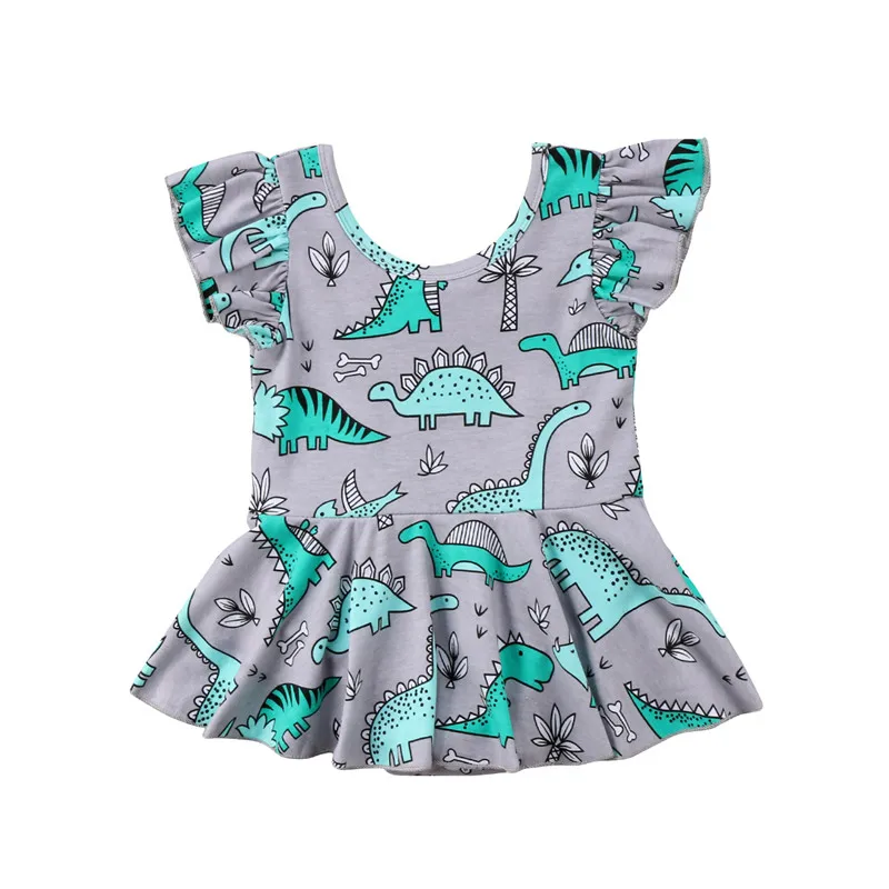 Комбинезон с принтом динозавра для новорожденных девочек; платье с оборками; комбинезон; коллекция 2018 года; модное летнее повседневное