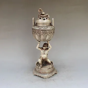 

Crafts statue Seiko brass feng shui ornaments white copper Lohan hold Ding statue incense burner