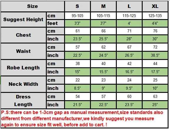 wonder women size chart