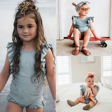 Одежда для купания для маленьких девочек; летний детский купальник без рукавов с оборками для маленьких девочек; цельный купальник; комбинезон; GN F429