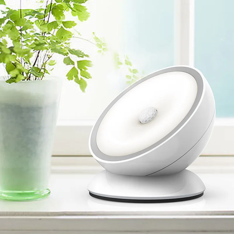 

Newest 360 Degree Rotation LED Motion Sensor Night Light USB Rechargeable /Dry Battery Operated Corridor Wall Lamp Cabinet Light