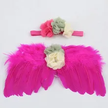 Повязка на голову с цветами для маленьких девочек; комплект с крыльями из перьев для фотосессии новорожденных; реквизит для фотосессии на день рождения, Рождество, Хэллоуин