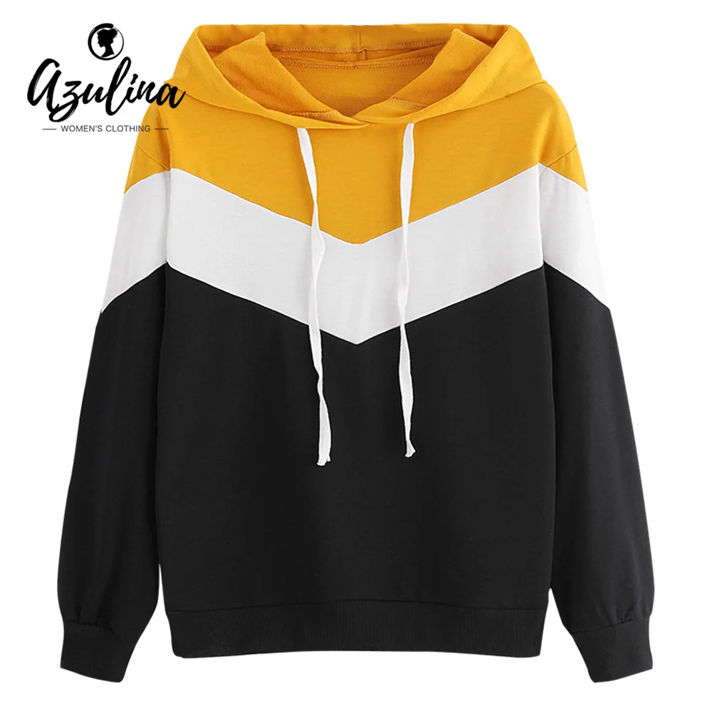 Hooded Drawstring Patchwork Hoodies Hooded Drawstring Patchwork Hoodies